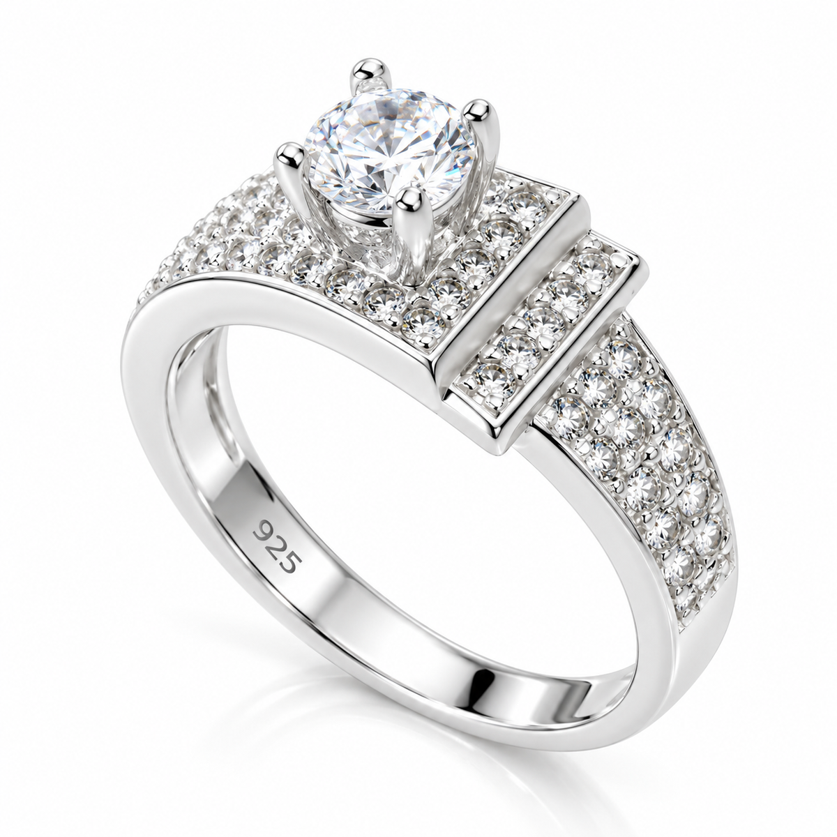 Inel din Argint 925 „Imperial Radiance” – Eleganță Regală cu Piatră Centrală Strălucitoare și Cristale Fine, 3,55 gr. ID584