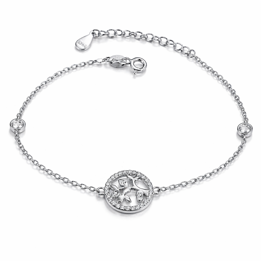 Brățară Argint 925 Rodiat Copacul Vieții cu Zirconii – Reglabilă 17+3 cm, Elegantă și Simbolică. BD253