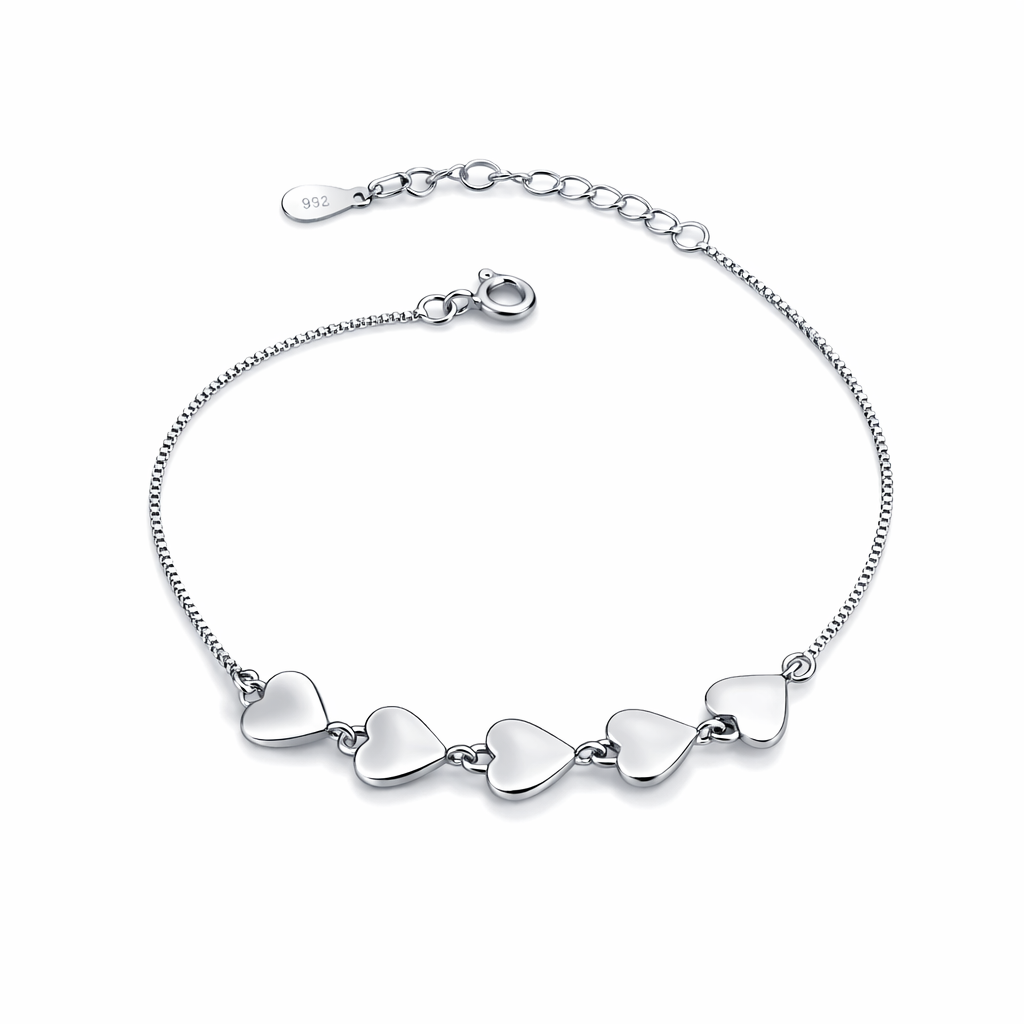 Brățară din Argint 925 Rodiat „Cinque Amore” – Inimioare Elegante, Lungime Ajustabilă 16+3 cm. BD396