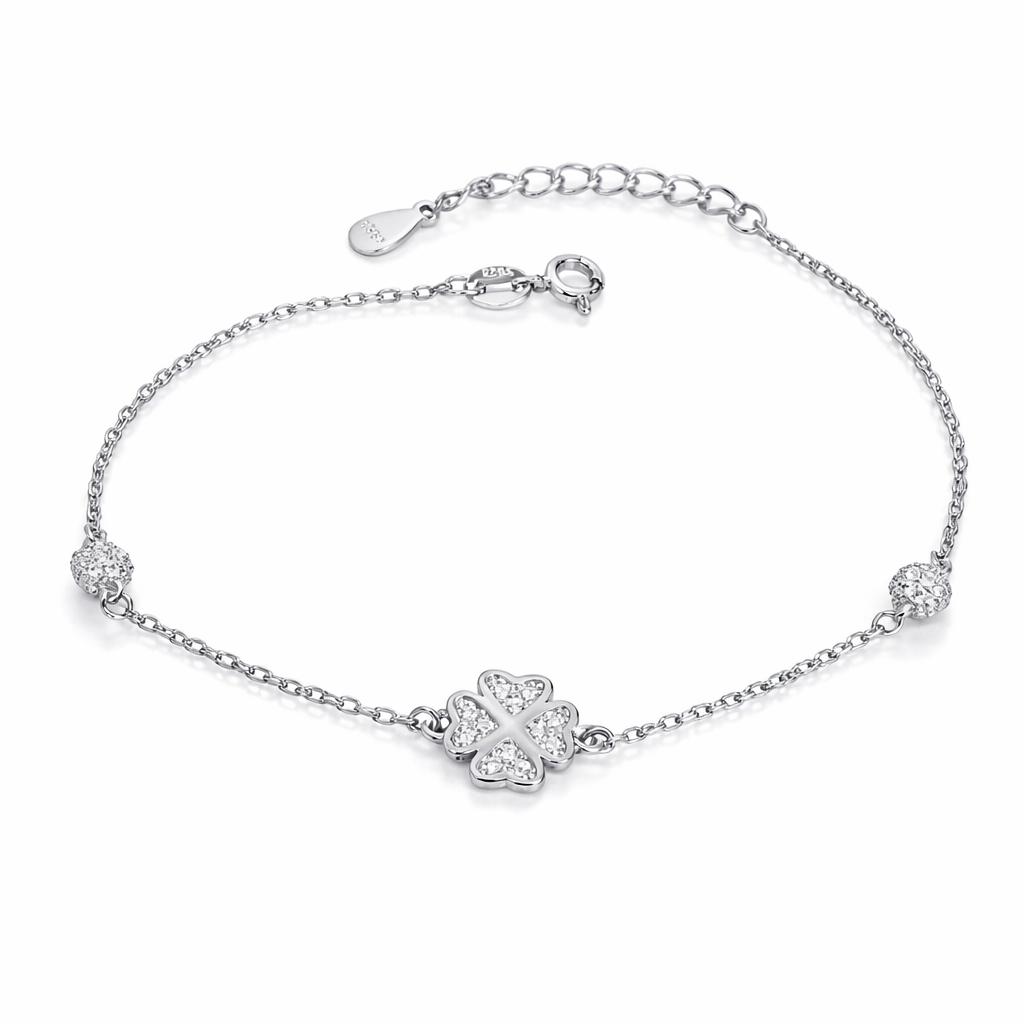 Brățară din Argint 925 Rodiat cu Trifoi Norocos, Lungime Ajustabilă 17+4 cm. BD433