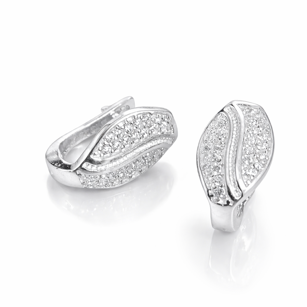 Cercei din Argint 925 „Frunza Imperială” cu Zirconii – Design Elegant, Tortiță Sigură. CD535