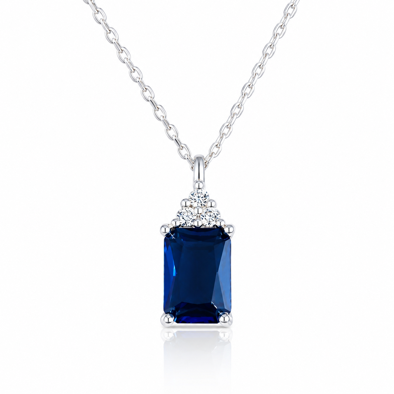 Colier Elegant din Argint 925 cu Pandantiv Albastru Safir și Zirconii Strălucitoare – 41+5 cm. C233