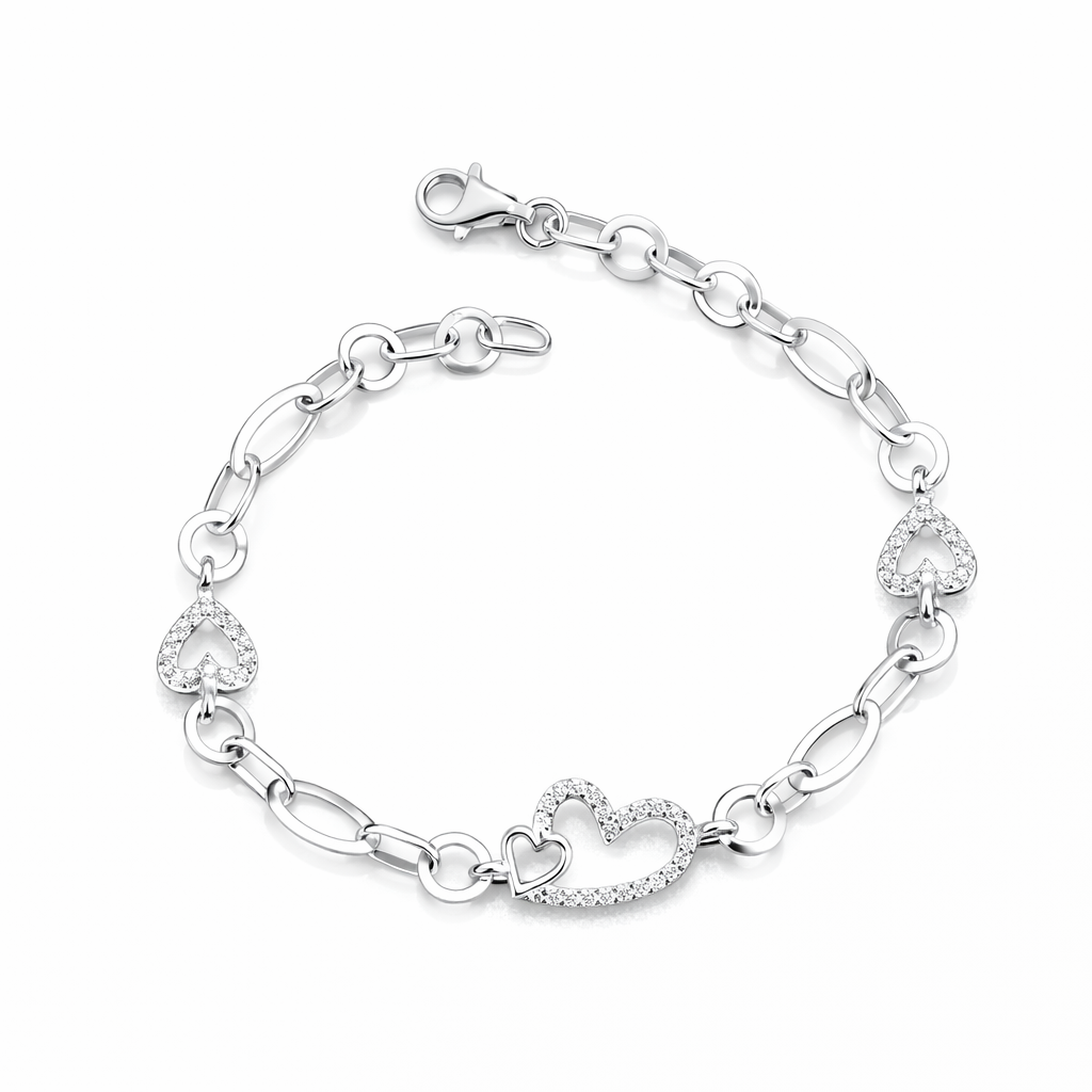Brățară Argint 925 Inimi Pavé „Eterna Affection” – Eleganță Romantică, 19 cm. BD380