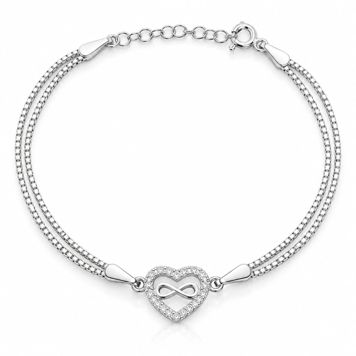 Brățară din argint 925 „Legământ Infinit” – două fire, inimă și infinit, ajustabilă 17+3 cm. BD474