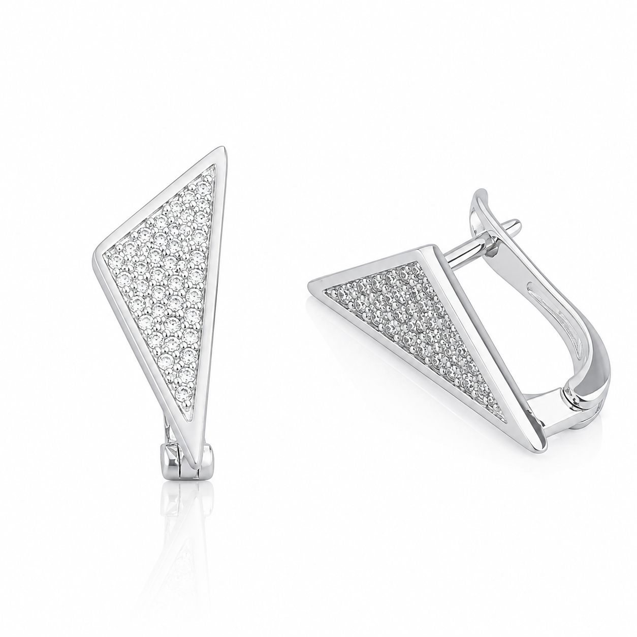 Cercei Triunghiulari din Argint 925 cu Zirconii – Design Geometric Modern 17x6 mm, Eleganță Minimalistă Premium. CD576