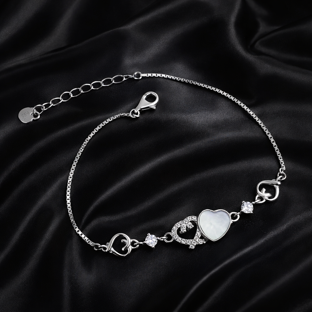 Brățară Argint 925 Rodiat cu Inimă și Zirconii – Model Romantic Elegant, Lungime Ajustabilă 17+3 cm. BD419