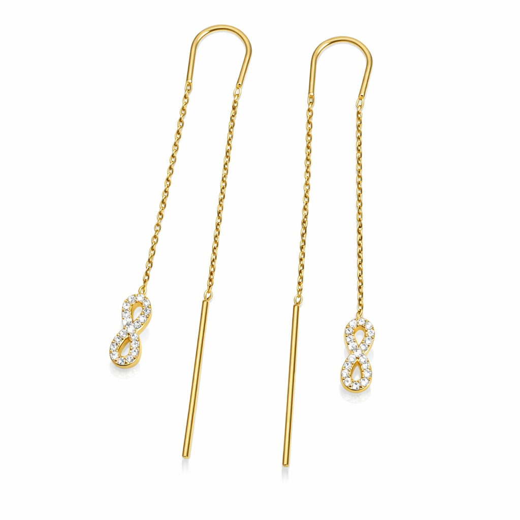 Cercei Lungii Infinit Argint 925 Placat cu Aur 14K – 8 cm, Zirconii Strălucitoare, Design Elegant | Livrare Rapidă România. CD532