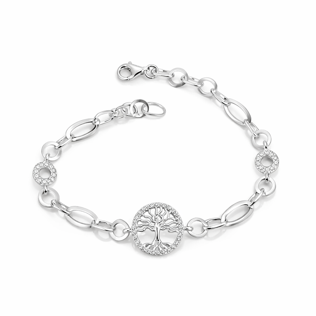 Brățară din Argint 925 Copacul Vieții cu Charm Rotund – Design Elegant, 18 cm. BD387