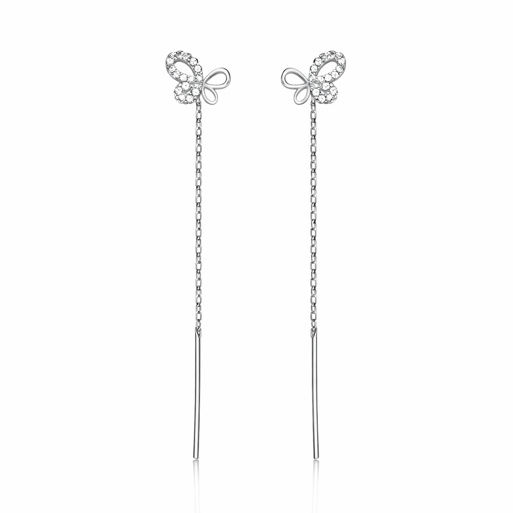 Cercei cu Lanț din Argint 925 Rodiat cu Fluturaș Elegant – Design Modern, Lungime 7 cm. CD560