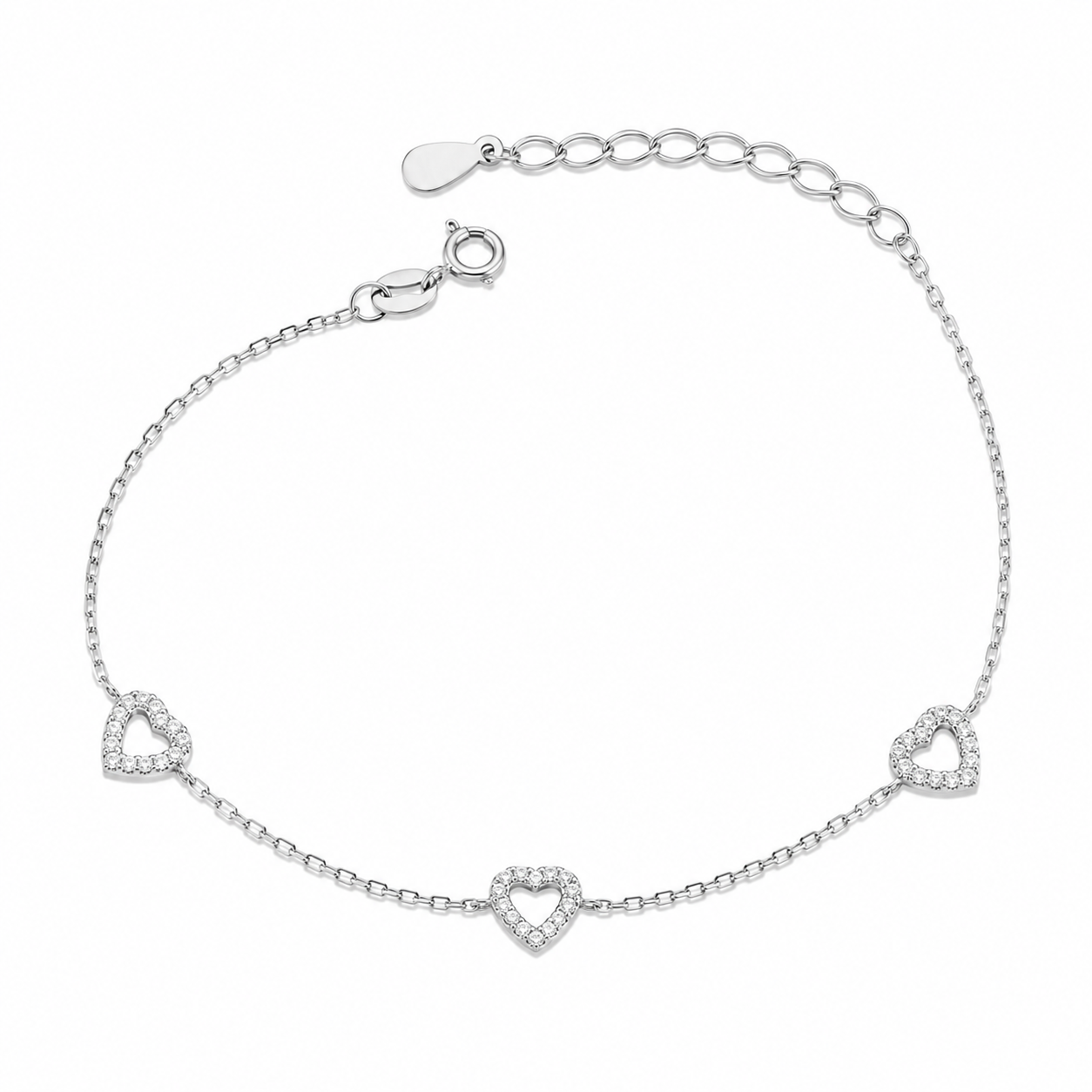 Brățară Argint 925 cu Inimi și Zirconii – Elegantă, Reglabilă 17+4 cm, Cadou Romantic pentru Femei.. BD439