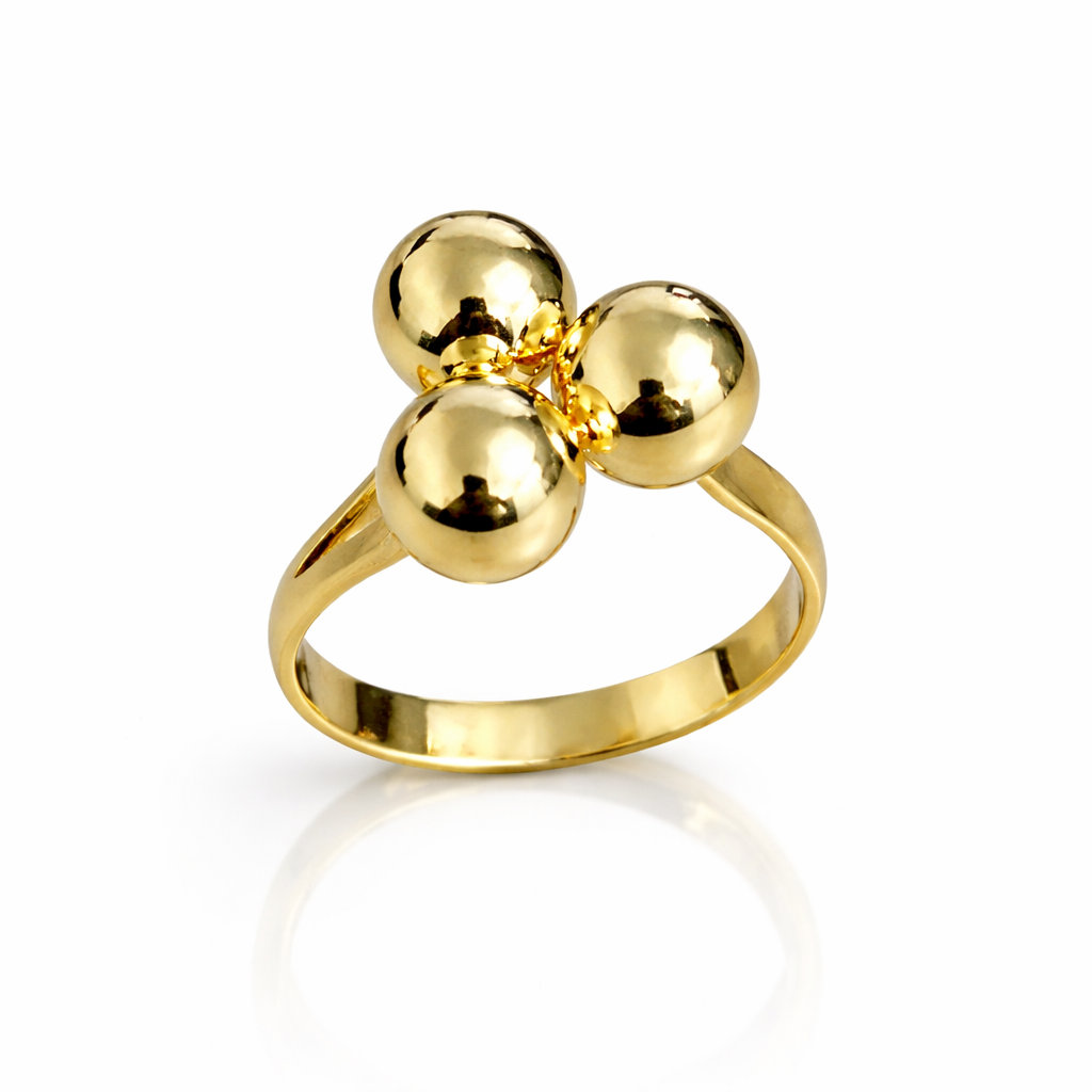 Inel Reglabil din Argint 925 Aurit cu 3 Biluțe de 8 mm – Design Modern Elegant. ID509