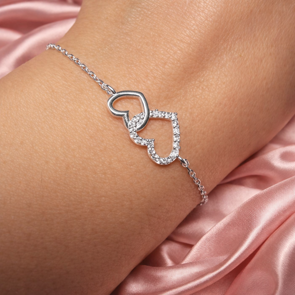 Brățară Argint 925 Double Heart Infinity – Eleganță Delicată cu Semnificație Emoțională. BD373