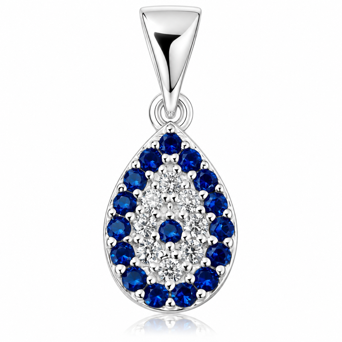 Pandantiv Ochi Protector Picătură din Argint 925 cu Pietre Albastre și Zirconii – Talisman Eleganță și Protecție. P82