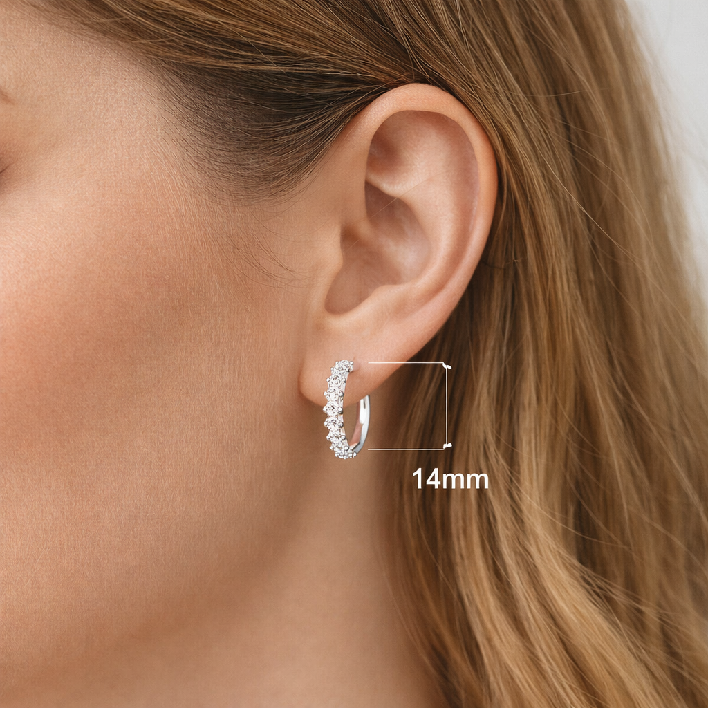 Cercei Argint 925 cu Zirconii Strălucitoare, Tip Huggie, Diametru 14 mm – Eleganță Modernă, Cadou Premium. CD524