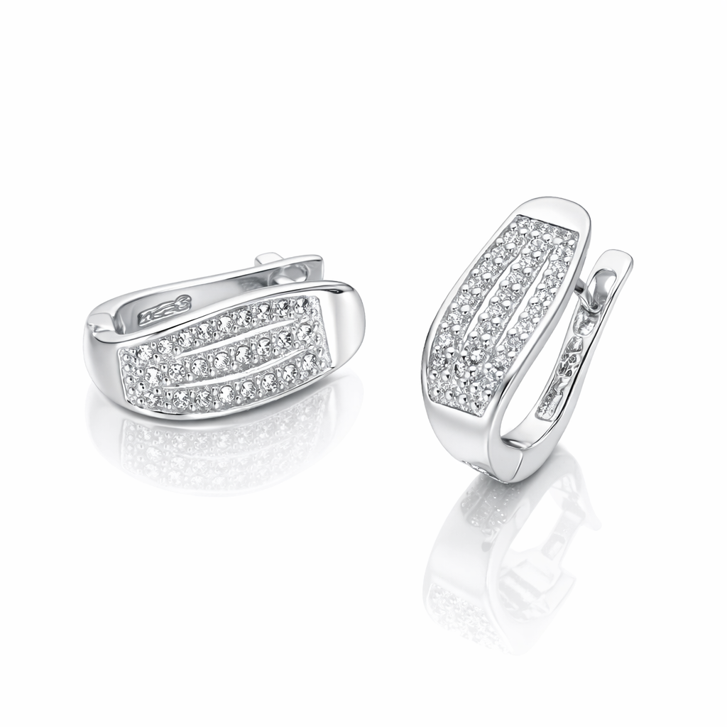 Cercei „Lunaria Glow” din Argint 925 cu Zirconii Pavé, Design Modern Lucios. CD533