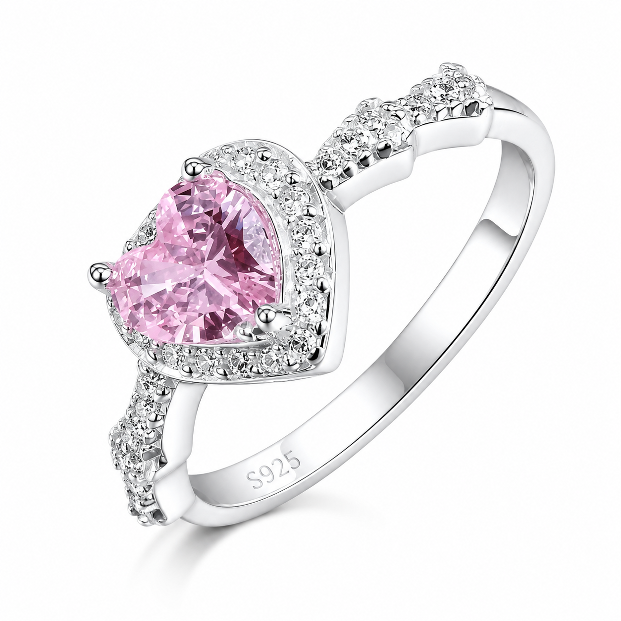 Inel din Argint 925 „Rosé Éternelle Heart” – Inel Elegant cu Zirconiu Roz în Formă de Inimă. ID539
