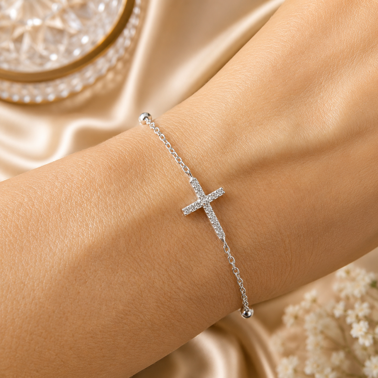 Brățară Argint 925 cu Cruce și Zirconii – Reglabilă 15+4 cm | Elegantă și Delicată | Cadou Premium. BD436
