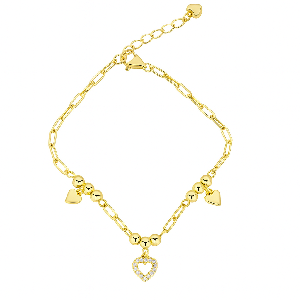 Brățară din Argint 925 Placată cu Aur 14K, Design Inimioare