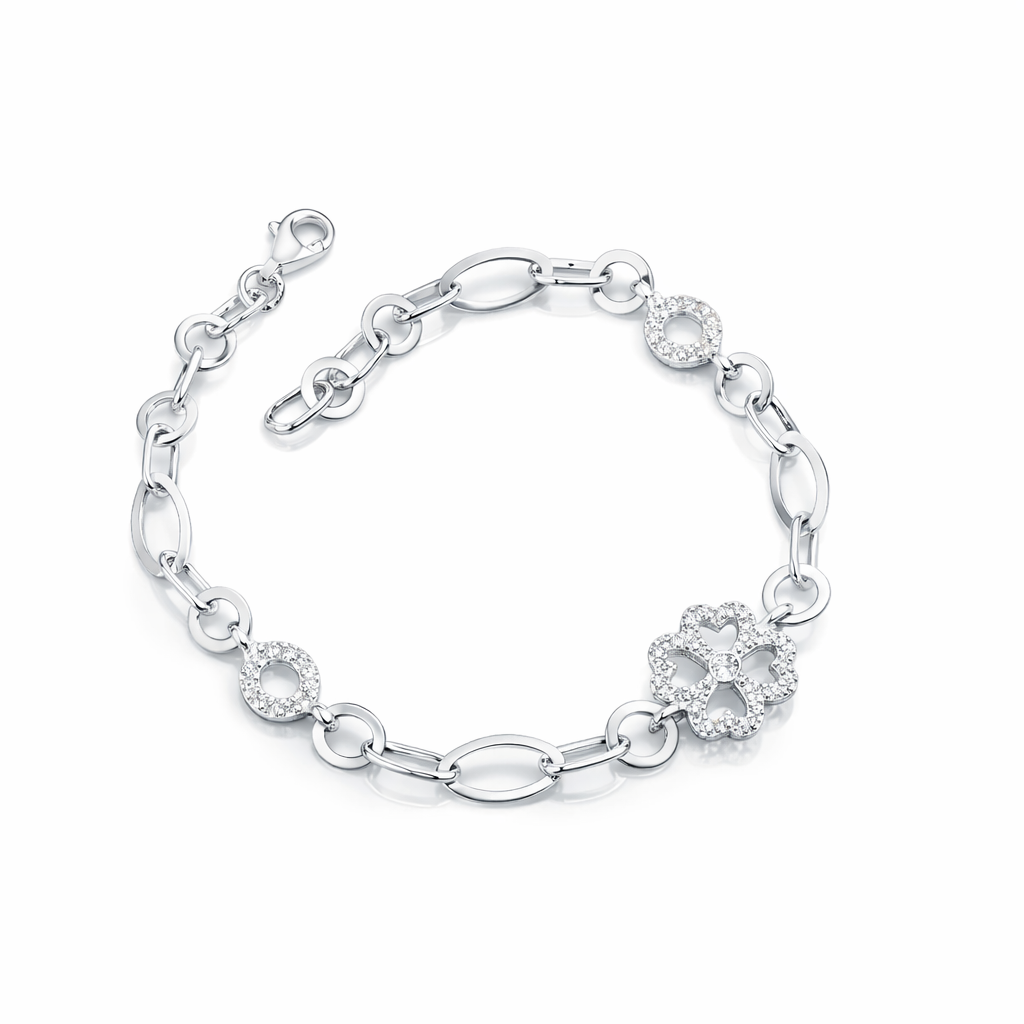 Brățară din Argint 925 „Trifoi Regal” – Eleganță Norocoasă cu Accente Strălucitoare. BD386