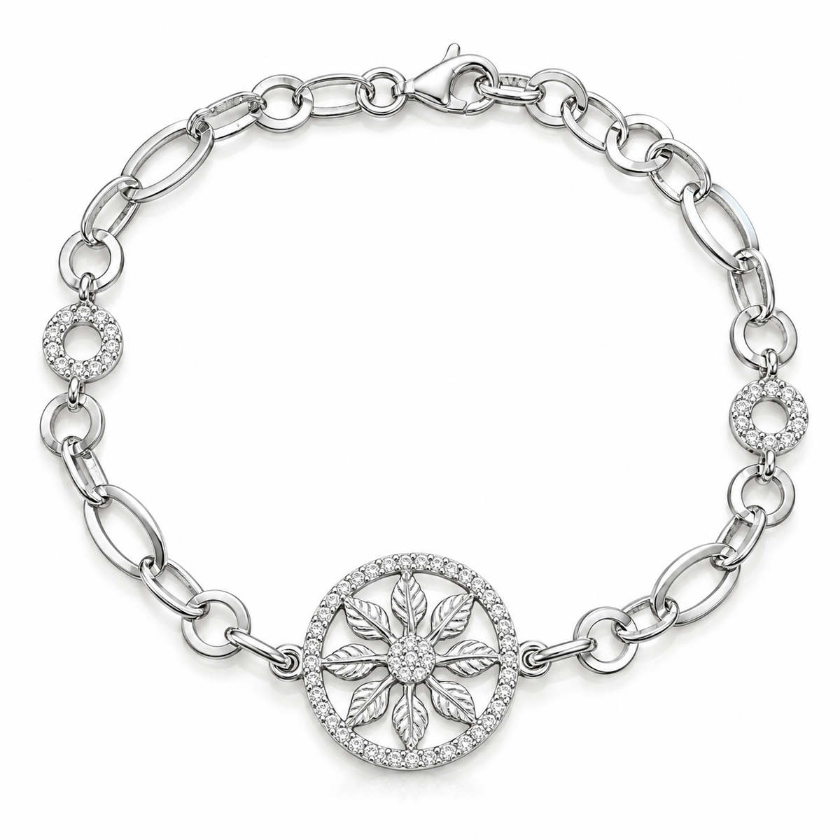 Brățară din argint 925 „Flora Celestă” – medalion floral de 18 mm, lungime 19 cm. BD478