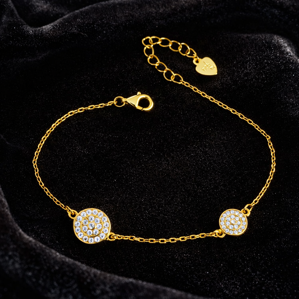 Brățară Elegantă Argint 925 Placată cu Aur 14K cu Zirconii – Model Cercuri Strălucitoare, Reglabilă 18+3 cm, 2.95g. BD399