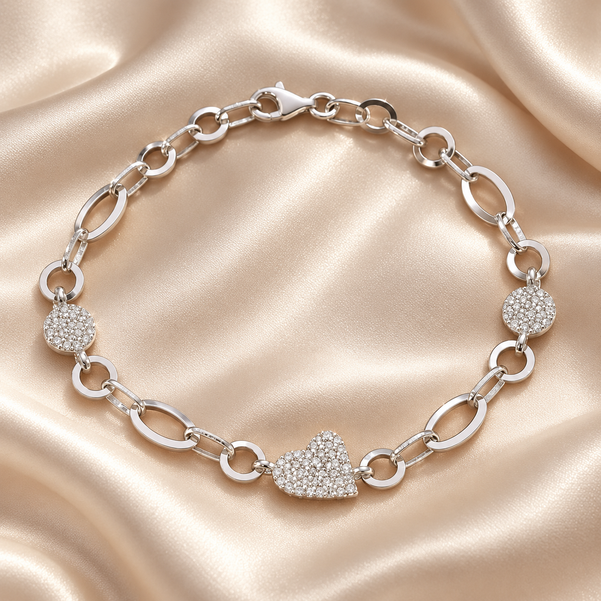 Brățară din Argint 925 „Amora Lumina” cu Inimă și Discuri Strălucitoare – 18 cm. BD480