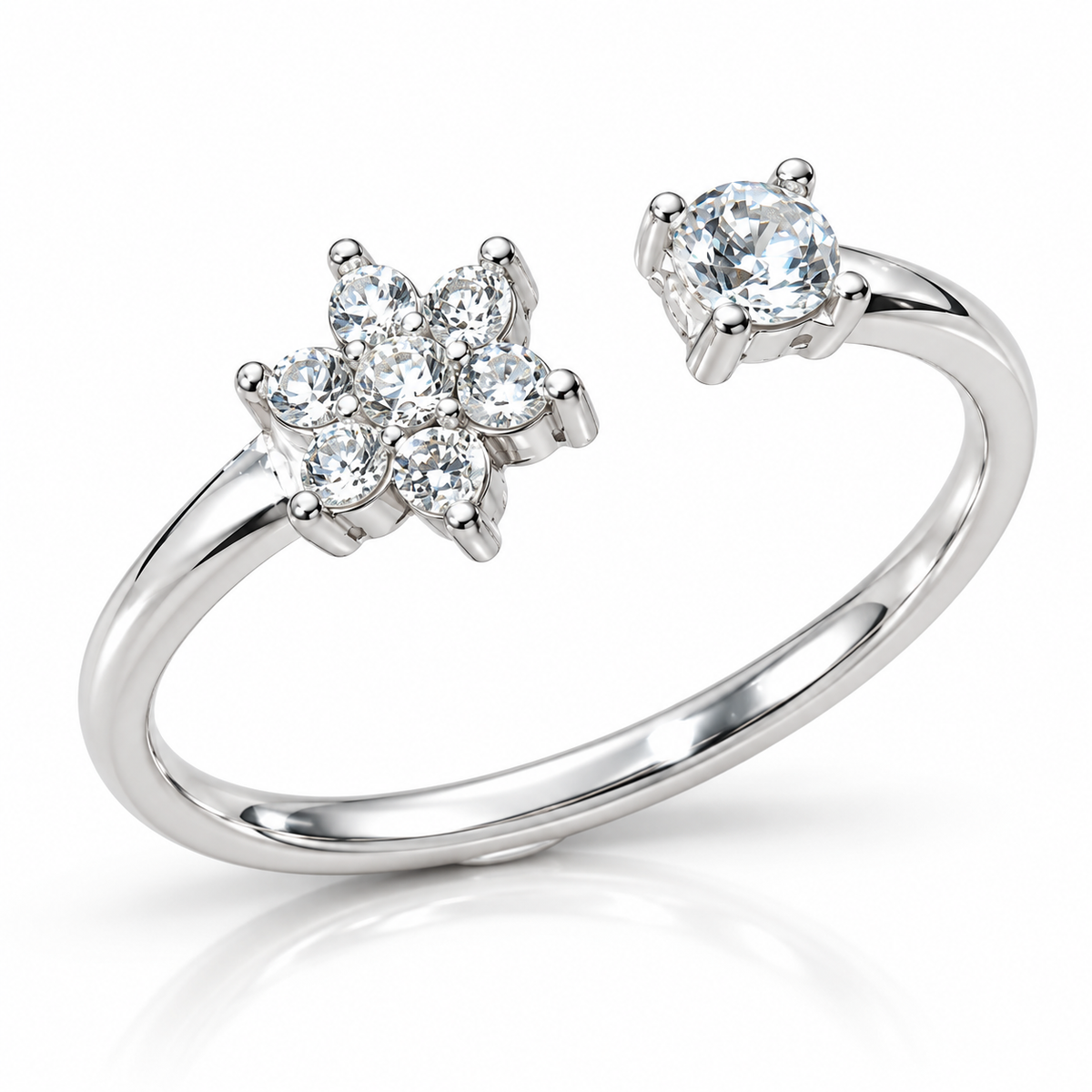 Inel reglabil din argint 925 „Élodie” cu floare și piatră solitară – eleganță delicată. ID307