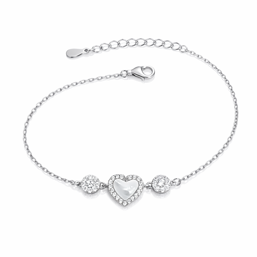 Brățară Argint 925 Rodiat „Inima Lunii” cu Sidef Natural și Zirconii Strălucitoare. BD422