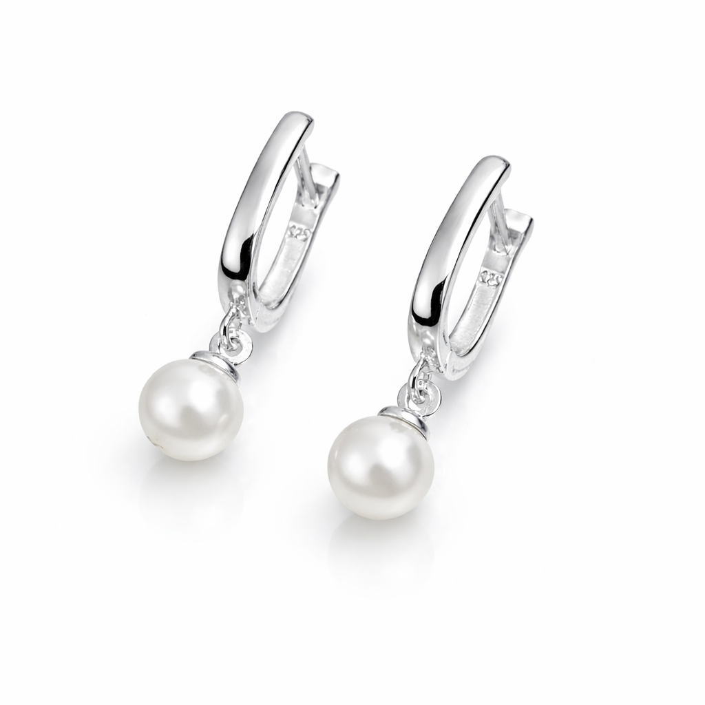 Cercei din Argint 925 „Perla Luminii” – Eleganță Clasică cu Perlă Albă. CD547