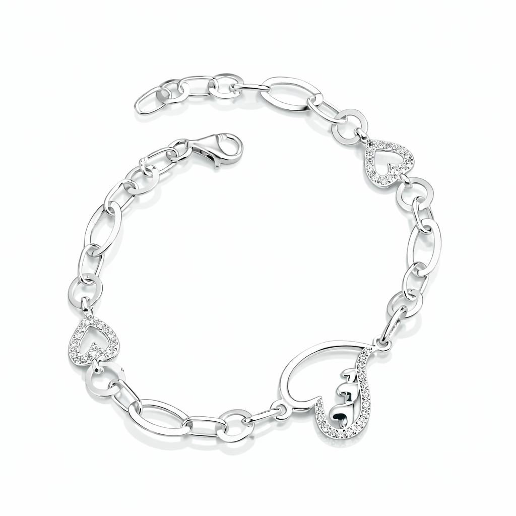 Brățară din Argint 925 „Inima Eternă” – Lanț Elegant cu Inimi Pavé, 19 cm. BD383