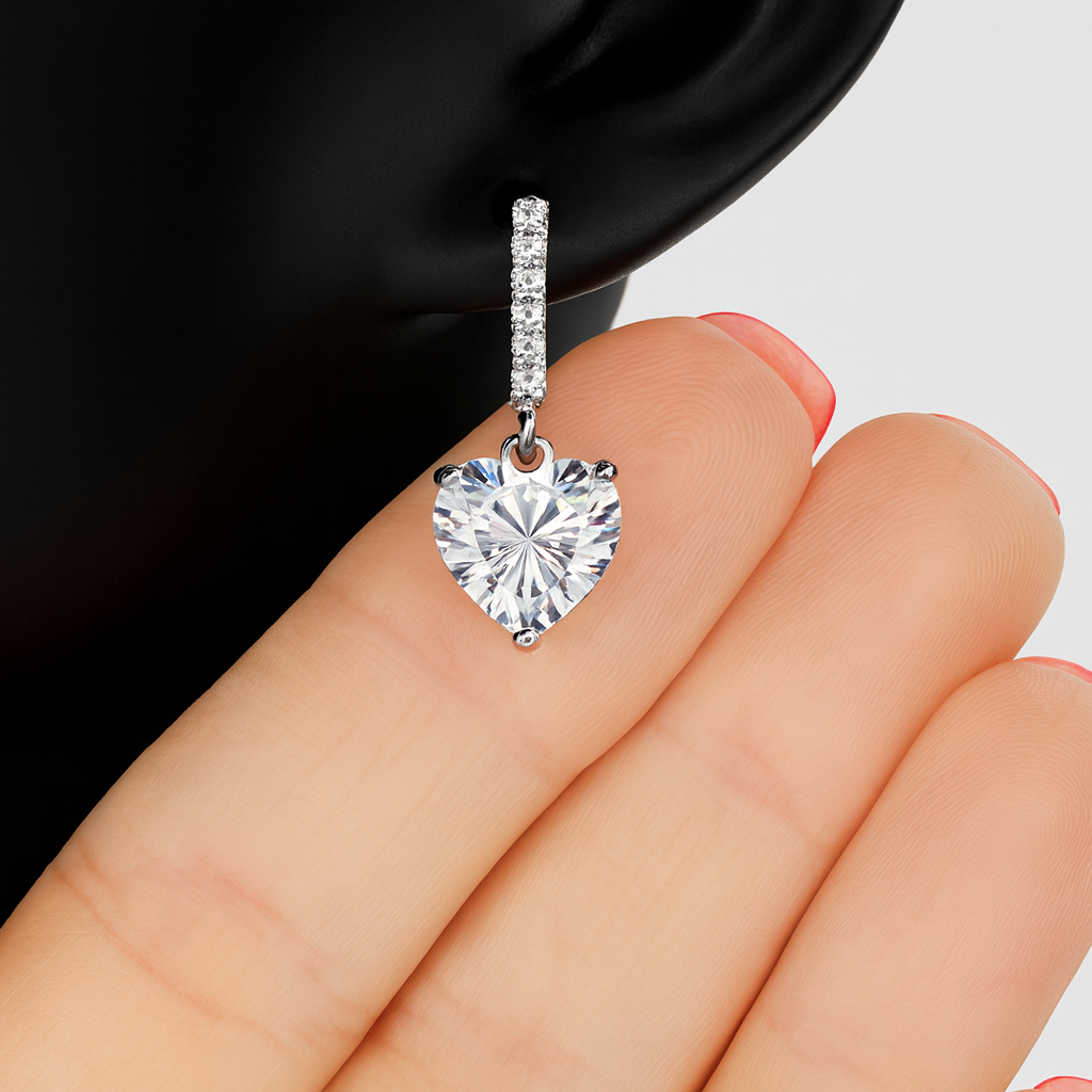 Cercei din Argint 925 cu Inimă și Pietre Cubic Zirconia, Închidere Tip Șurub