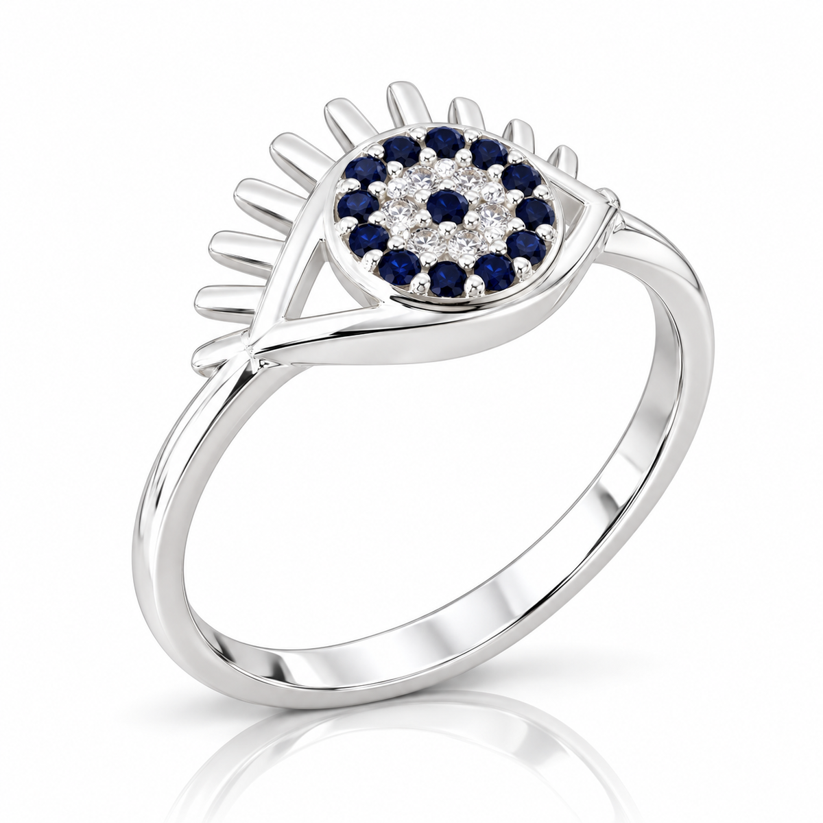 Inel din argint 925 „Privire de Safir” – Ochi protector cu pietre albastre. ID609
