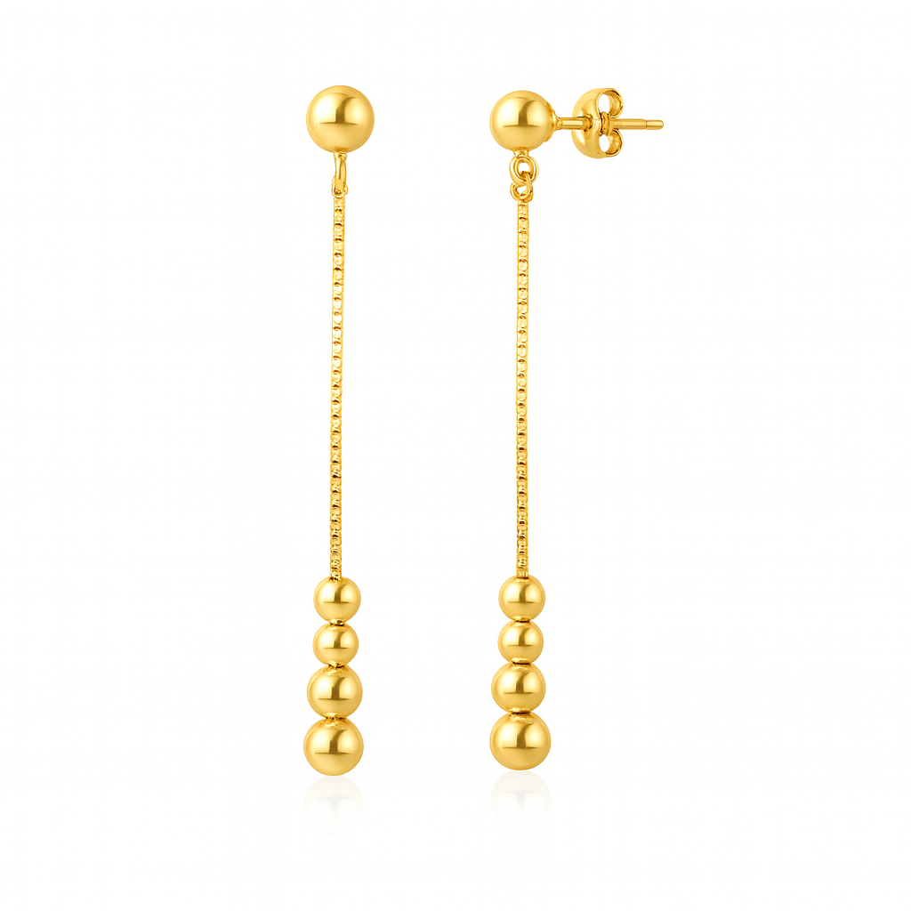 Cercei din argint veritabil placat cu aur de 14K , lungi și grațioși, cu design rafinat și aspect lucios, perfecți pentru ocazii speciale sau purtare zilnică.