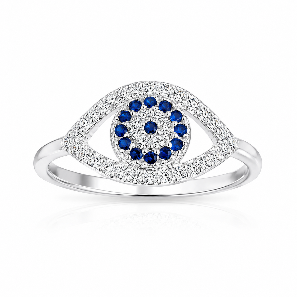 Inel Ochi Protector din Argint 925 cu Zirconii Albe și Albastre – Eleganță, Protecție și Strălucire. ID537