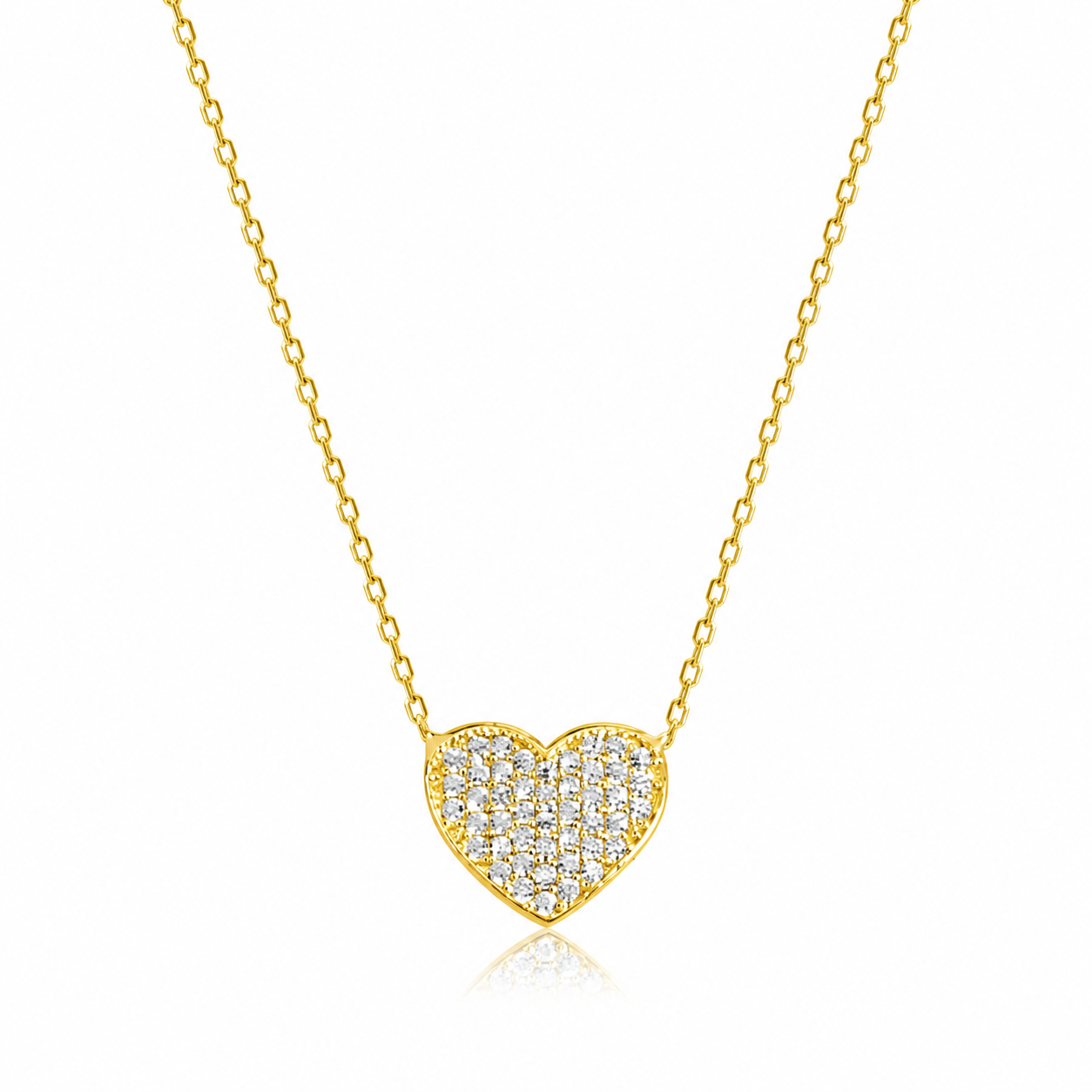 Colier Inimă din Argint 925 Placat cu Aur 14K cu Zirconii – Pandantiv 12 mm, Lănțișor Ajustabil 42+5 cm, Elegant și Romantic. C208