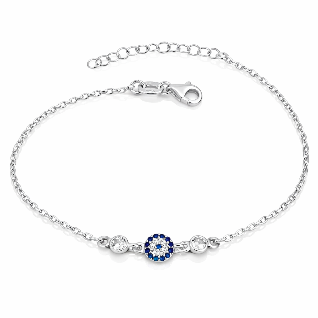 Brățară Argint 925 cu Ochi Protector Albastru și Zirconii – Lungime Ajustabilă 16+4 cm, Design Delicat Elegant. BD388