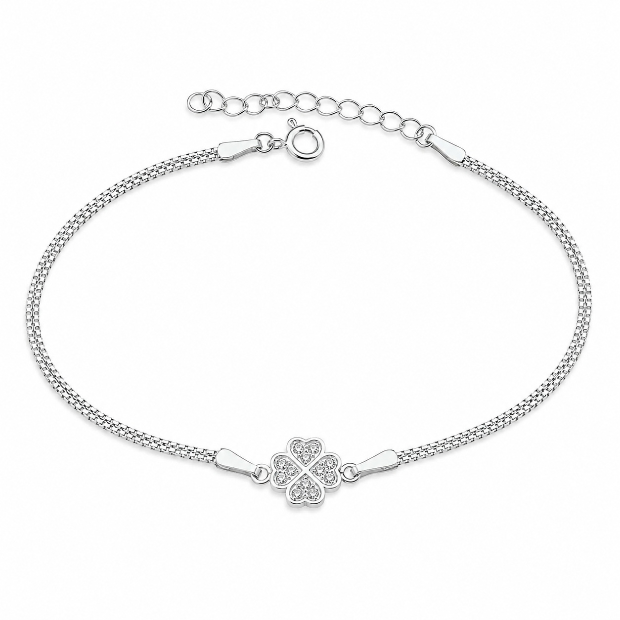 Brățară din Argint 925 „Norocul Anei” – Model cu Două Fire și Trifoi cu Zirconii. BD446