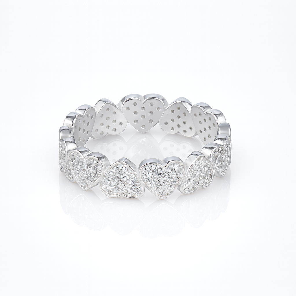 inel eternity din argint 925 cu inimioare pavate cu zirconiu cubic