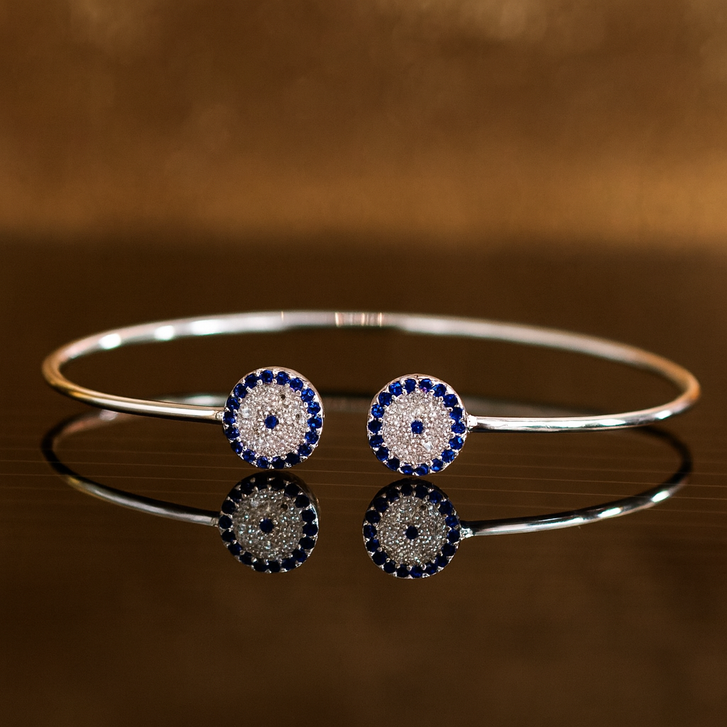 Brățară Deschisă din Argint 925 cu Ochi Albastru și Pietre Zirconiu