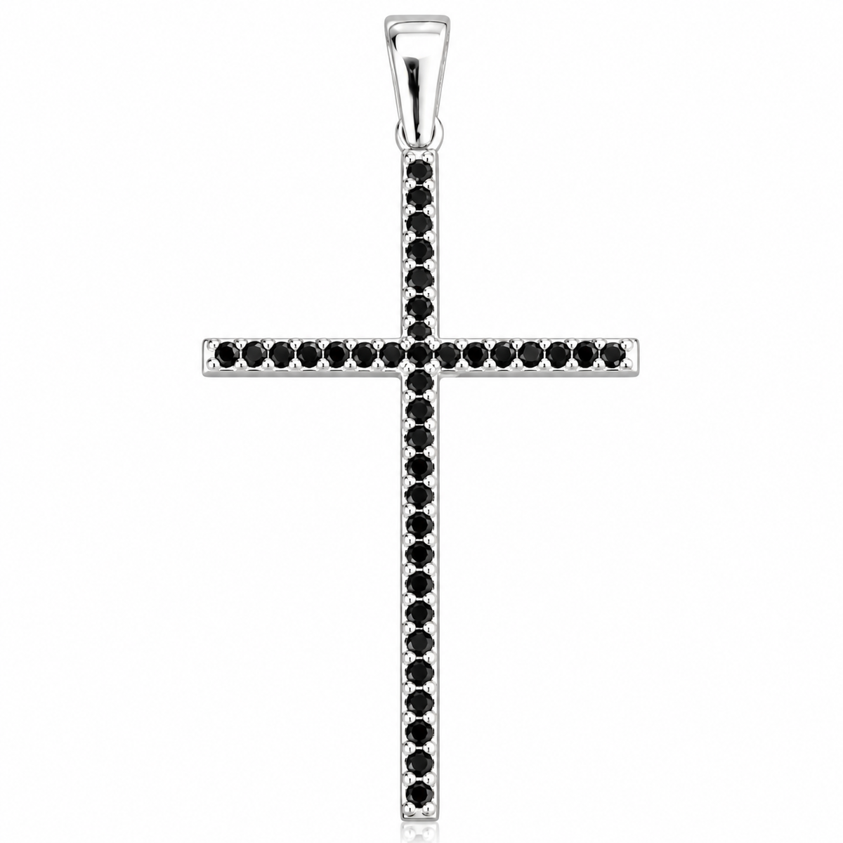 Pandantiv Cruce Elegantă din Argint 925 Rodiat cu Pietre Negre – 45 × 23 mm – Simbol al Credinței și Protecției. P78