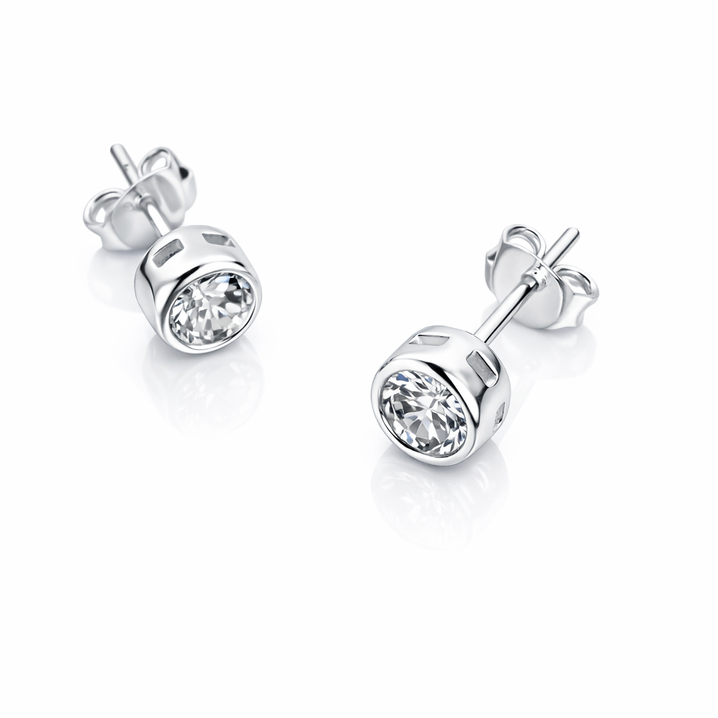 Cercei Argint 925 cu Închidere Tip Șurub, Zirconiu Clar 5 mm. Bijuterii Premium cu Cutie Cadou. CD554