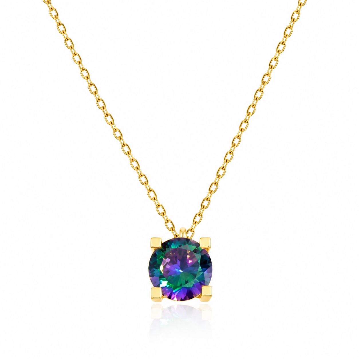 Colier Argint 925 Placat cu Aur 14K cu Pandantiv Multicolor 6mm – Elegant, Fin, Lungime Ajustabilă 41+5 cm | InfinityBijoux.ro. LD81