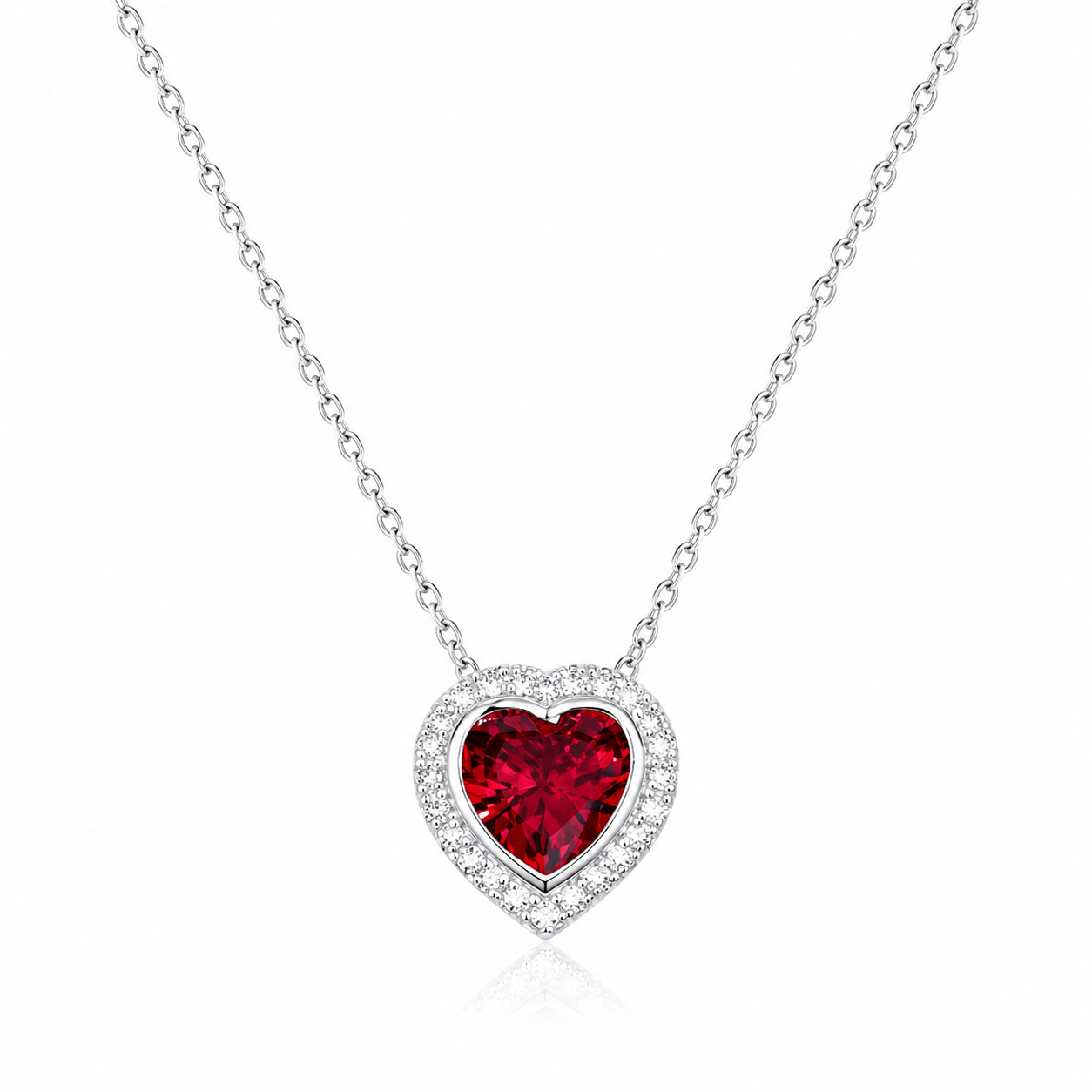 Colier din Argint 925 cu Pandantiv Inimă Roșie Zirconia, 12x11 mm, Lungime Ajustabilă 40+5 cm – Cadou Romantic Elegant pentru Femei. C229