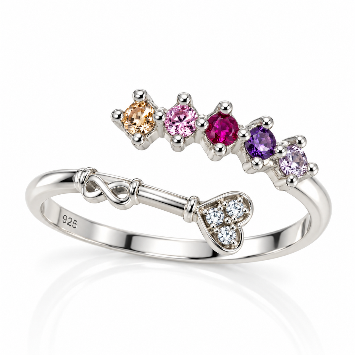 Inel Deschis din Argint 925 „Inima Infinită” cu 5 Pietre Multicolore – Iubire și Eternitate, 1,84 g