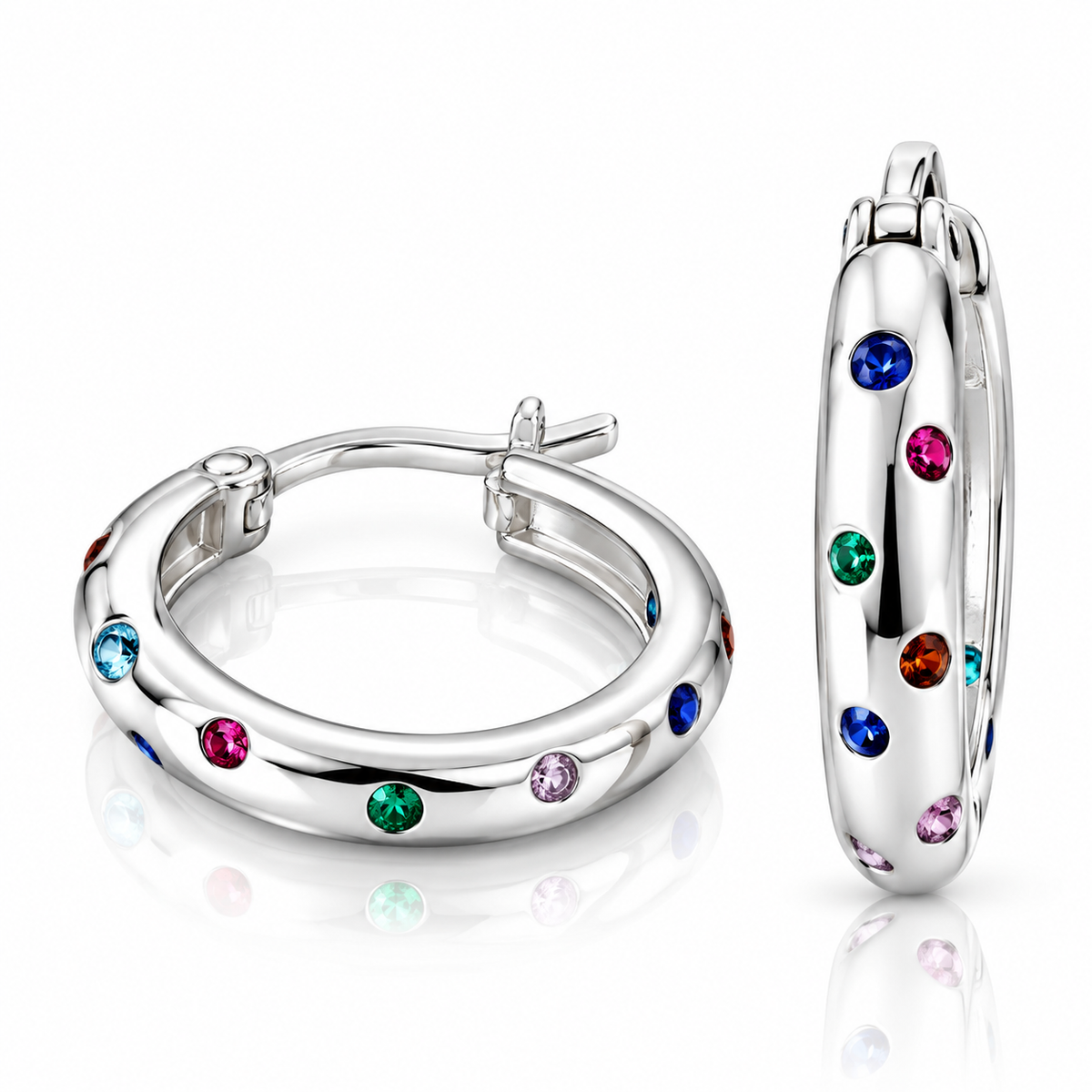 Cercei Creole din Argint 925 „Rainbow Drops” – Pietre Multicolore