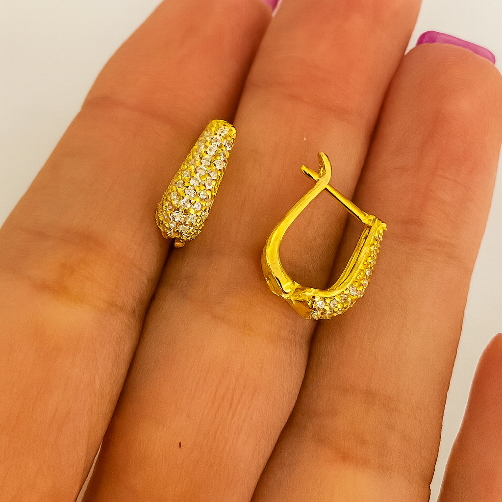 Cercei din Argint 925 Placat cu Aur 14K, Pave Zirconiu