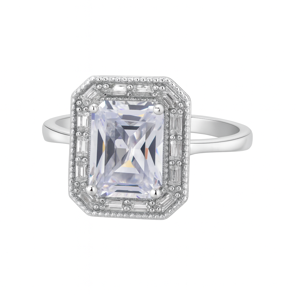 Inel Elegant din Argint 925 cu Piatra Patrata Tip Diamant, Stil Vintage, Mărime 15