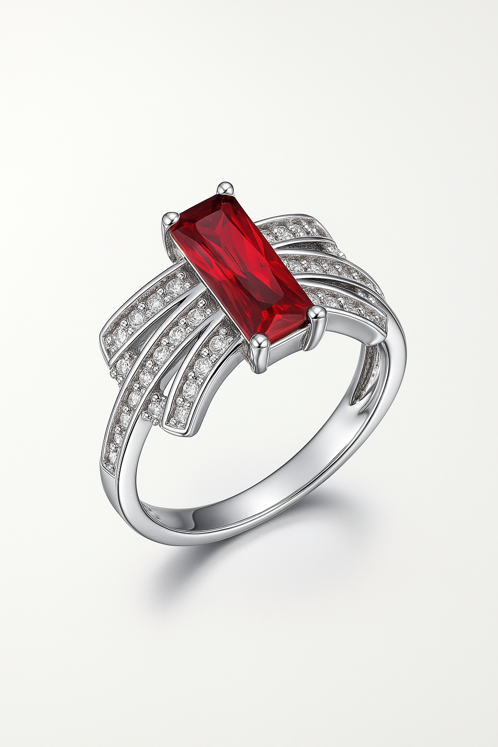 Inel Excentric din argint 925 Crimson Eternity cu Piatra Roșie Rectangulară marimea 17