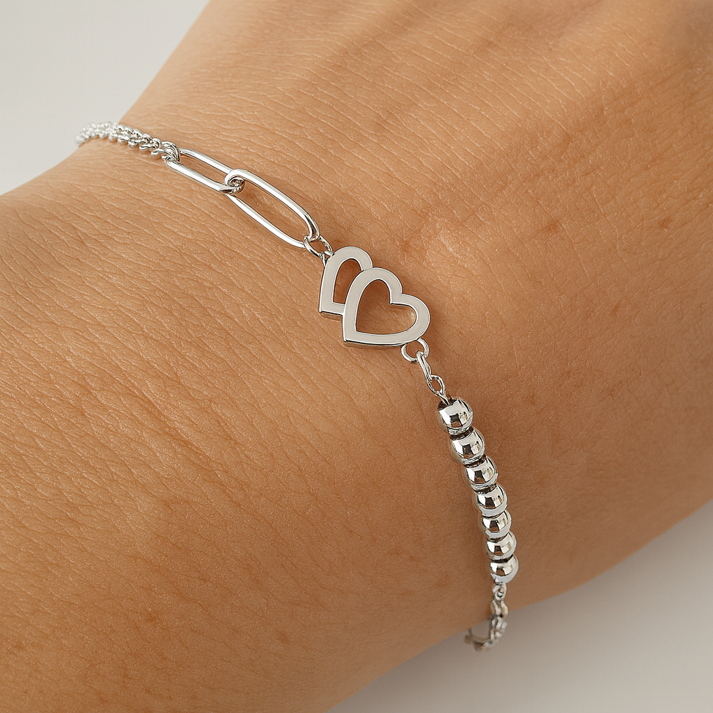 Brățară Inimi Împletite din Argint 925 Rodiat
