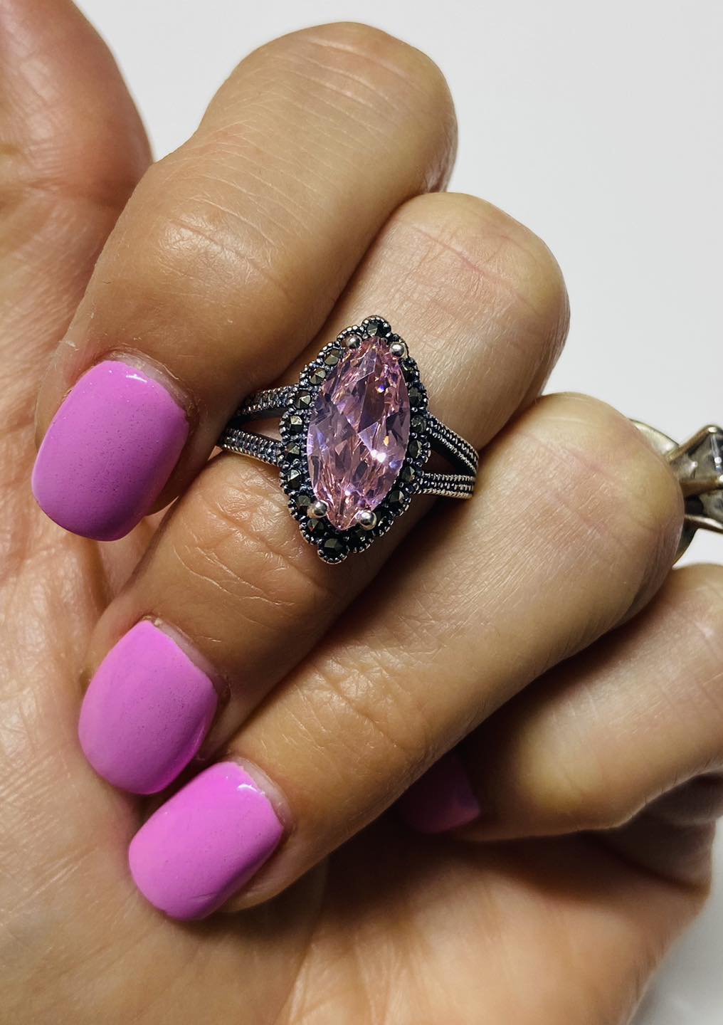 Inel Vintage Pink Marcasite Glow cu Zircon Roz Marquise și Marcasite marimea 19